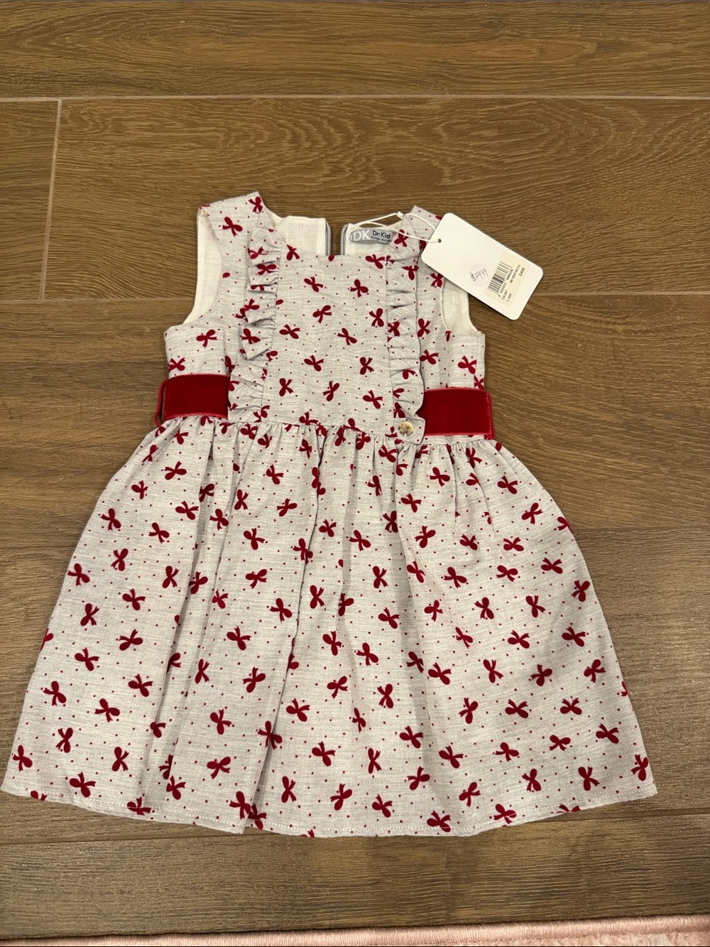 Pink & Red Bow-Print Ruffle Waist Dress for Girls